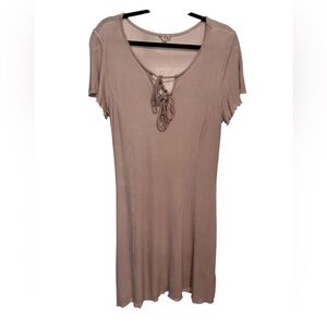 POL Medium Pale Pink Short Sleeve Ribbed Dress‎